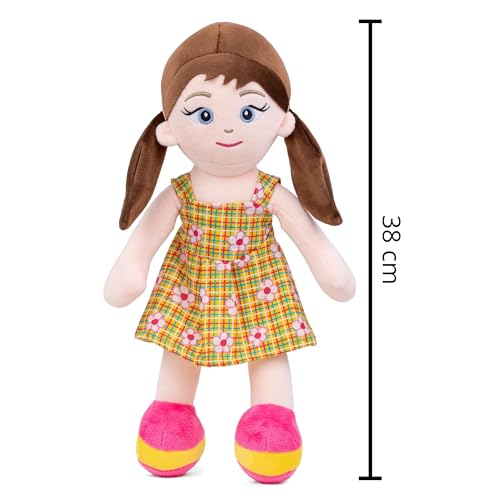 Image of Mirada Floral Print Dress Doll Soft Toy - 38cm |Cute Adorable Plush Stuffed Doll for Kids & Girls | Super Soft Cuddly Toy for Birthdays, Playtime & Room Decor