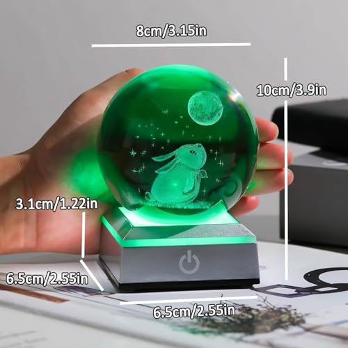 Image of Hamsa Magical Crystal Ball Night Light, LED Color-Changing Globe Lamp, Crystal Ball Lamp, Desktop Decorative Mood Light (16 Color Bunny with Moon)