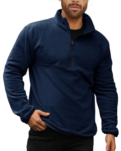 Runcati Mens Fuzzy Fleece Sweatshirt Quarter Zip Pullover Long Sleeve Winter Fall Outdoor Warm Outerwear