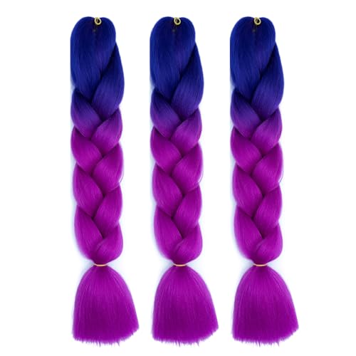 Braiding Hair Ombre Blue to Purple Braid Hair Extensions Hot Water Setting High Temperature Synthetic Fiber 24 Inches(B46-3Pack)