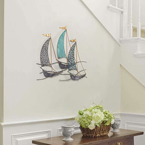 Edeco 3D Metal Ship Wall Décor, Metal Sailboat Wall Sculpture Nautical Décor, Handmade Boat Hanging Ornament Home Decoration #TOP3
