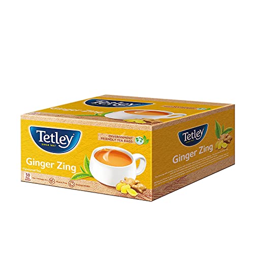 Image of Tetley Ginger Zing Flavoured Chai Black Tea 50 Tea Bags,100 Grams (Pack of 3)