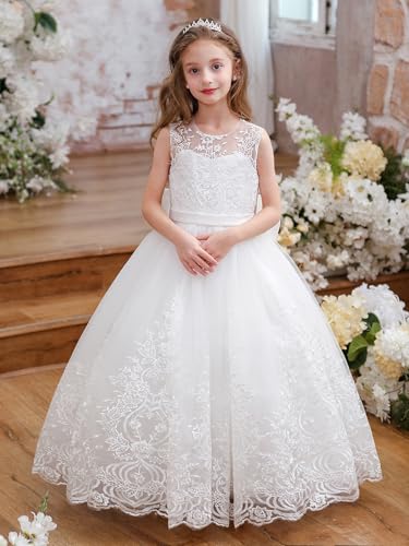 ABAO SISTER Flower Girl Dress Embroidery Tulle Lace for Kid Bridesmaid Birthday Party Communion Formal Princess Bow Ball Gown4