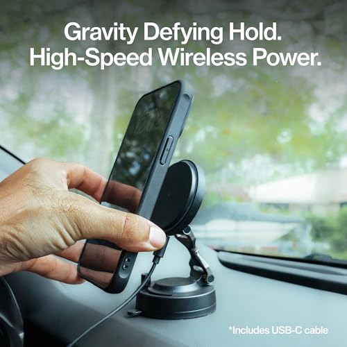 Image of Statik HyperMount Pro Phone Mount, Magnetic Phone Holder, 15W Wireless Charging, MagSafe Car Mount, Works on Smooth & Lightly Textured Surfaces, iPhone and Android Compatible, Charging Cable Included