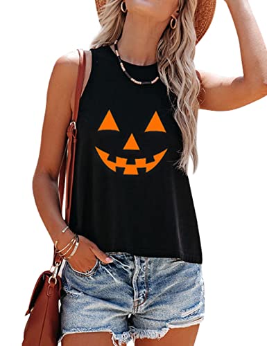 Mokoru Women's Funny Halloween Skeleton Pumpkin Skull Graphic Sleeveless Tank Top Shirts