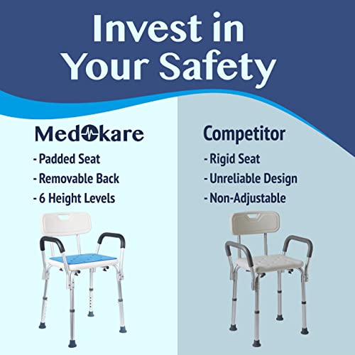 Medokare Premium Shower Chair For Inside Shower - Bath Chair And Medical Grade Shower Seat For Seniors, Elderly, Handicap & Disabled - Adjustable Support Bench W/Back And Armrests For Bathtub #TOP4