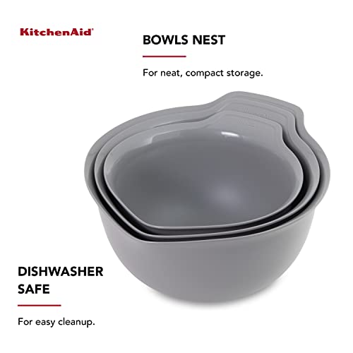 Image of KitchenAid Universal Nesting Plastic Mixing Bowls, Set Of 3, 2.5 quart, 3.5 quart, 4.5 quart, Non Slip Base with Easy Pour Spout to Reduce Mess, Dishwasher Safe, Gray