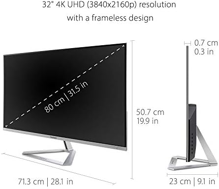 ViewSonic VX3276-4K-MHD 32 Inch 4K Ultra HD Monitor with HDR10 Support, 2 x HDMI, DisplayPort, Mini DisplayPort, Eye Care for Work and Entertainment at Home