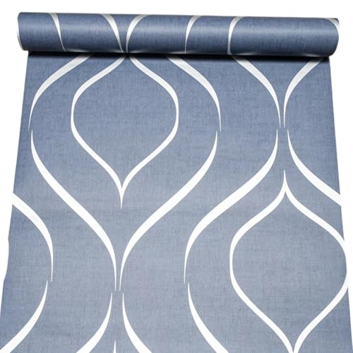 SOPHIE LAURENCE Blue Swirl Wallpaper Silver Metallic Shimmer Flat Finish Feature Wall Lounge