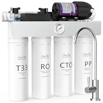 SimPure T1-400 UV Reverse Osmosis System Under Sink, 400GPD Tankless RO Water Filter Systems, 5 Stage Filtration Purification, 1.5:1 Pure to Drain, TDS Nearly 0ppm, Built-in Booster Pump