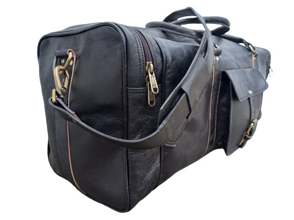 24'' Large BLACK Duffle Men Genuine Leather Travel Luggage Gym Weekend Overnight Bag (32 inches)3