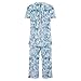 Auwer Womens Fashion Summer 2 Pc Pajamas Round Neck Short Sleeve Pleats Loose Capri Pants Printed Sleepwear with Pockets Blue