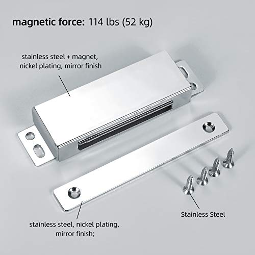 114 Lbs Heavy Duty Stainless Steel Magnetic Catch Cabinet Metal Catches For Pantry Door, Outdoor Gate Closure Catch With Strike Plate, Rustproof, Catch Size: 5 X 1.4 X 0.7 Inch (2 Pack) #TOP1