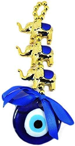 REBUY Vastu Feng Shui Evil Eye Wall Hanging with Golden Three Elephant for Good Luck Prosperity Success Health Wealth zodaic and Home Decor