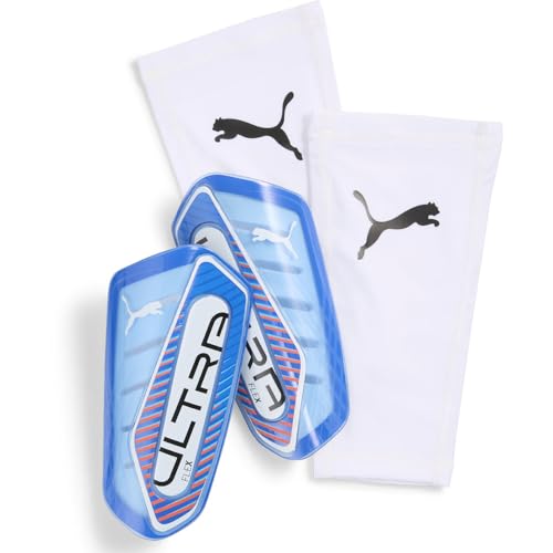 PUMA Unisex Ultra Flex Sleeve Soccer Shin Guards, Ultra Blue-White-Glowing Red AH25, S
