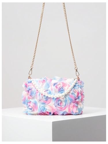 QWINEE Women's Faux Pearl Clutch Bag Flower Shape Small Crossbody Bag Evening Satchel Bag Tote Handbags Prom Bags Pink and Blue One Size2