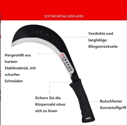 LI JIN Japanischer Unkraut Sichel Halbmondförmige Sichel mit Kunststoffgriff No.2319