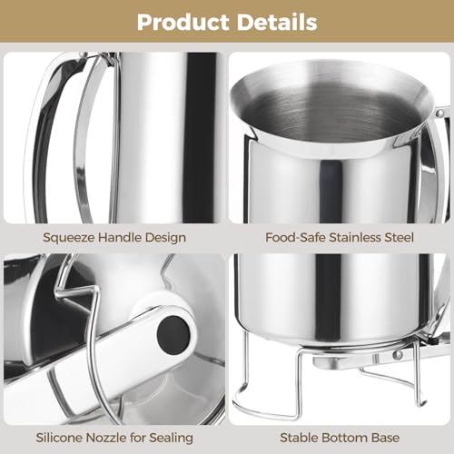 Stainless Steel Pancake Batter Dispenser, 900 ml / 32 oz Batter Separator with Squeeze Handle, Kitchen Baking Tool for Cupcakes, Crepes, Waffles, Takoyaki - Image 5