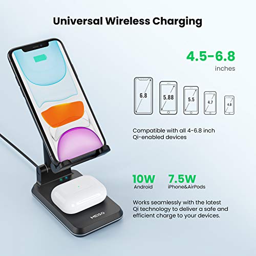 Meiso 2 In 1 Wireless Charger, Dual Wireless Charging Desk Phone Stand, 10W Qi Fast-Charging Dock For Iphone 12/11/Max/Xs/Xr/X/8,Airpods/Pro,Samsung Galaxy S21/S20/S10/S9 #TOP5