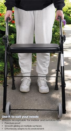 Aidapt Foldable Wheeled Walking Frame with Seat.Lightweight,Height Adjustable,Non-Slip Ferrules,Folds to 13cm Wide,Zimmer,Elderly,Disabled,Mobility Aid,Walker - 3