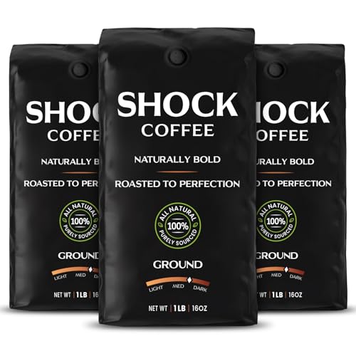 Shock Coffee Ground, The Strongest Caffeinated All-Natural Coffee, Up to 50% more Caffeine. 3 pounds