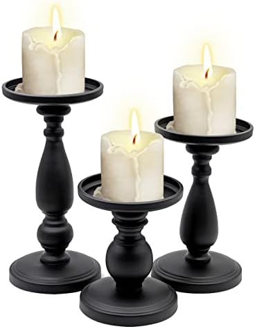 Farm & Ranch Set of 3 Black Metal Candle Holders, Pillar Decorative Holder for Wedding Decor, Dining Table Centerpieces