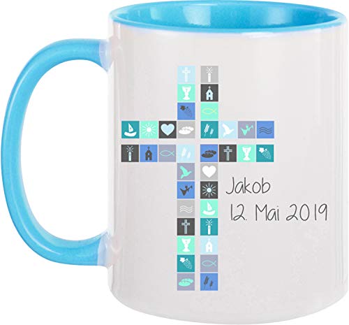 EZYshirt® Becher für Taufe | Kommunion | Konfirmation | Taufe mit Namen und Wunschtext für Jungen uâ€¦ – Miniatur