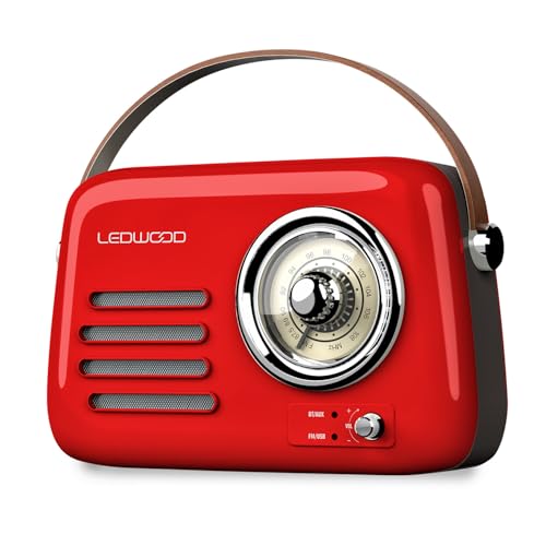 Radio Rétro Portable Ledwood Alma, FM, Bluetooth 5.3 Entrée USB, Puissance 30W - Batterie 3,7V-1500mAh - Retro Vintage - Rouge