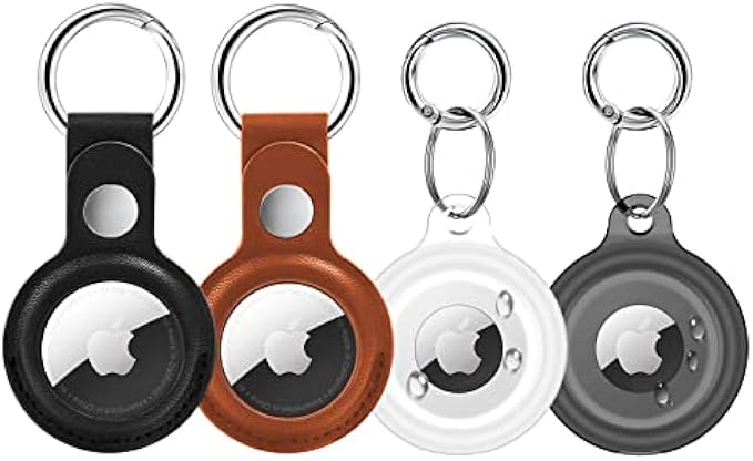 [4 Pack] Waterproof Airtag Keychain&Leather Air Tag Holder,Supfine Protective Tracker Case with Loop Key Ring for Apple AirTags,IPX8 Airtag Cover for Wallet,Luggage,Cat,Dog,Pets(Multi-Color)