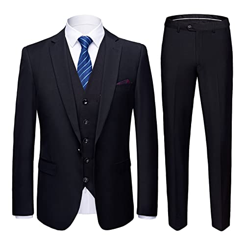Costume 3 pièces homme slim fit avec veste un bouton gilet et pantalon solide