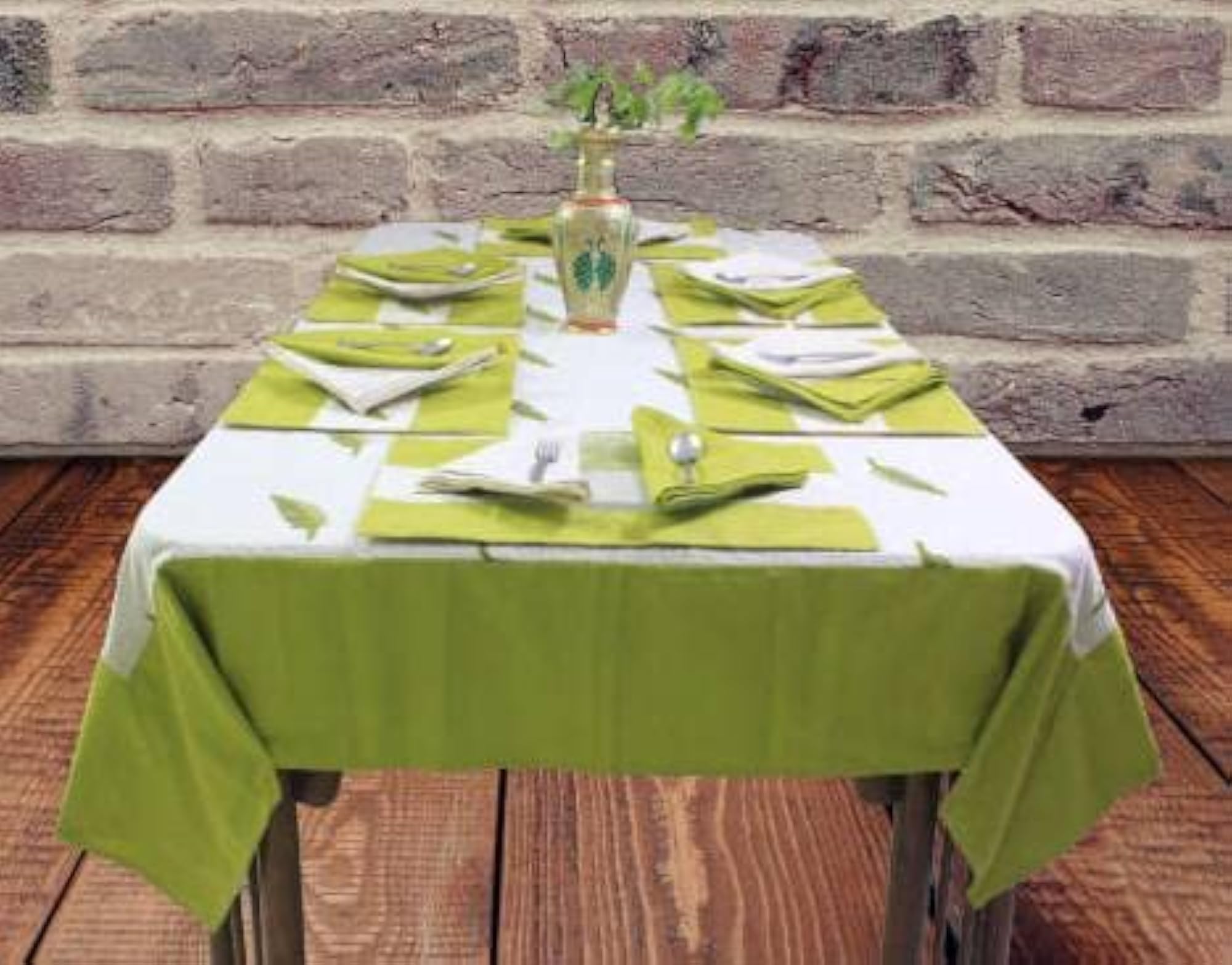 Cotton Adornado Leaf Embroidery Rectangle Table Cover with Place Mat & Napkins