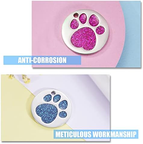 4 Pcs Metal Glitter Paw Dog Tags Personalised Engraved ID Name Tags Dog Cat Pet ID Collar Tags for Cats Dogs Pets