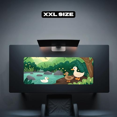 Image of Duck Family Premium Desk Mat | Anti-Skid | Anti-Slip | 90 * 42 cm | Laptop Mat for Work from Home /Office /Gaming- Extended Mouse pad and Keyboard Desk mat