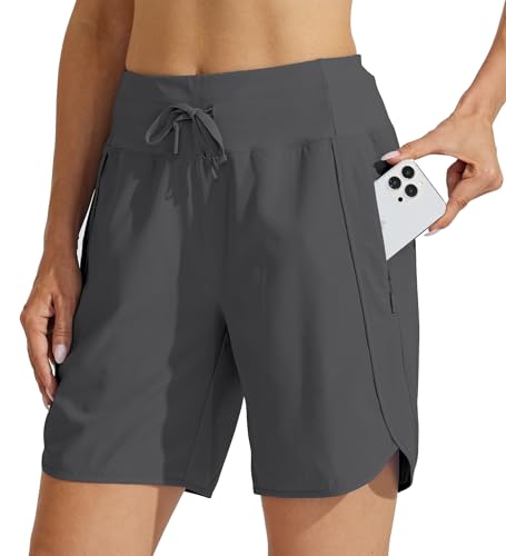 Image of Willit Women's 7 inch Athletic Running Shorts Long Workout Hiking Shorts Quick Dry High Waisted Active Zipper Pocket