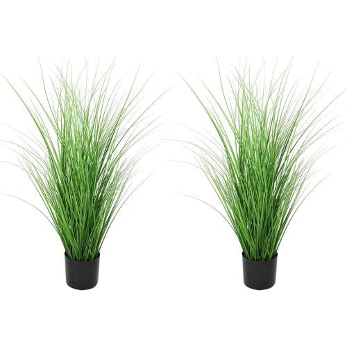 SN Decor Artificial PVC Grass Plants with Black Plastic Planter, 47” Tall – Set of 2 Potted Plant for Home Office Garden Patio Pathway Front Porch Farmhouse Décor