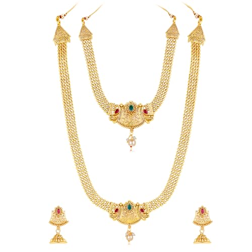 Image of Peora Gold Plated Bridal Jewellery Set with Kamarband Gift for Women Indian Traditional Ethnic Wedding