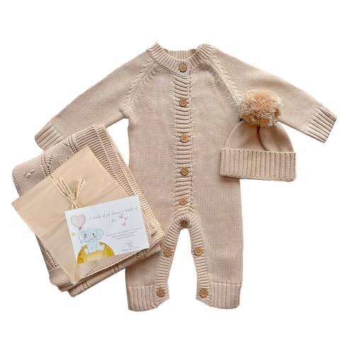 Image of Premium 100% Organic Cotton Baby Gift Set for New Baby - Baby Girls Gift & Baby Boy Gifts for Baby Shower - 4 pcs Newborn Coming Home Outfit and Blanket- Gender Neutral Baby Stuff