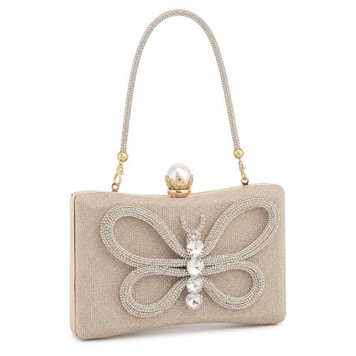 Pochette papillon en strass étincelants LUOZZY et son fermoir perle unique pour femme