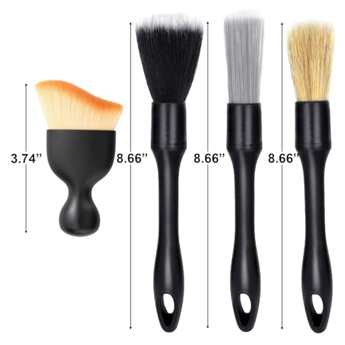 Image of Rexmon 4 PCS Car Detailing Brush Set for Cleaning Interior or Exterior, Boars Bristle Detailing Brushes, Dusting Cleaning Supplies, Tool for Emblem, Air Vents, Wheels, Leather Upholstery Seat