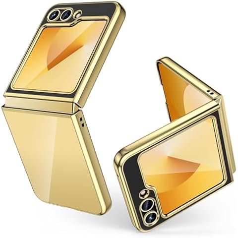 MILPROX Compatible for Galaxy Z Flip 6 Case (2024), Slim Hard Cover Luxury Electroplated Edge, Ultra Thin Shockproof Bumper Folding Gel Shell Protector for Samsung Galaxy Z Flip 6 Case-Gold Cover