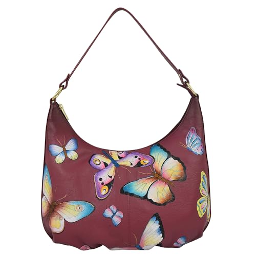 Anuschka Women's Fabulous Flutter Ruby Original Hand-Painted Leather Ruched Hobo, One Size