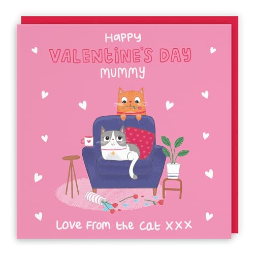 Hunts England Valentinstagskarte für Mütter von der Katze – Happy Valentine's Day Mummy – Love From The Cat – Iconic Collection