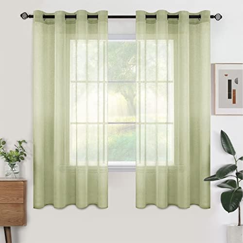 Woaboy Voile Kurz Gardinen Vorhänge Ösen 2er 140x175cm Grün | Voile Gewebe für Wohnzimmer und Schlafzimmer, transparent, leicht und dekorativ für moderne Fenster.