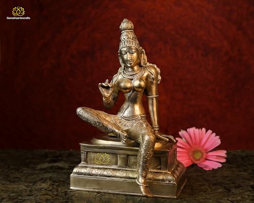 Statue Parvati sculpture artisanale de collection finition dorée antique