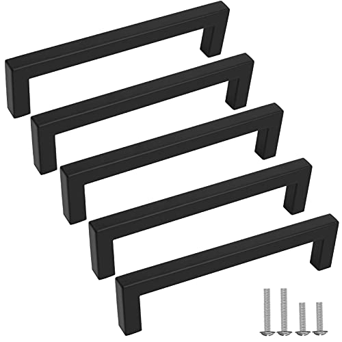 HAUSPROFI 10 Stück Möbelgriffe, 128mm Hohle Gebürstet Schrankgriffe, Stangengriff, Relinggriffe, Küchengriffe, Schubladengriffe, Türgriffe Küche aus 304 Edelstahl mit M4 Möbel-Schrauben - Schwarz Cover
