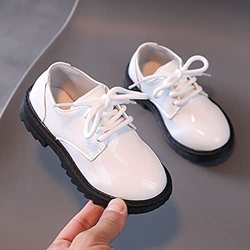 Summer and Autumn Fashion Cute Girls Casual Shoes Solid Color Lace Up Round Toe Thick Boots Girls (White, 8-9 Years Little Child)3