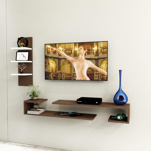 White Stack Tv Unit Wall Mounted Engineered Wood TV Unit, TV Cabinet for Wall, TV Stand for Wall, TV Stand Unit Wall Shelf for Living Room, Set Top Box Wall Display Rack Stand (Wenge/White) 6 415HECUmOrL