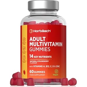 Multivitamin Gummies Adults | Natuurlijke Vitamine Gummies met 14 essentiële Vitamines en Mineralen | Bevat Bevat vitamine A, C, D, B12 en meer | voor Mannen en Vrouwen | Aardbeiensmaak | Horbaach