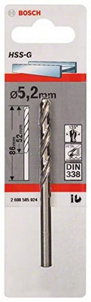Bosch Professional 1x Metal drill bits HSS-G DIN 338 (for metal, Ø 5.2 x 52 x 86 mm, Accessory Drill Driver)