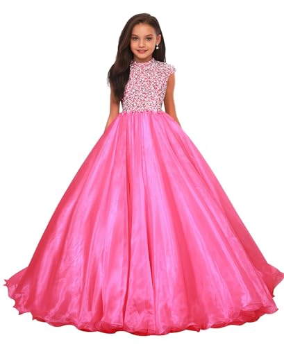 Pageant Dresses for Girls Puffy Tulle Flower Girl Dress Rhinestones Beads Birthday Party Ball Gowns for Wedding4